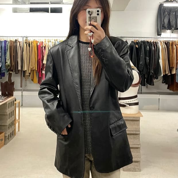 VTG leather stitch blazer jacket 레더 블레이져
