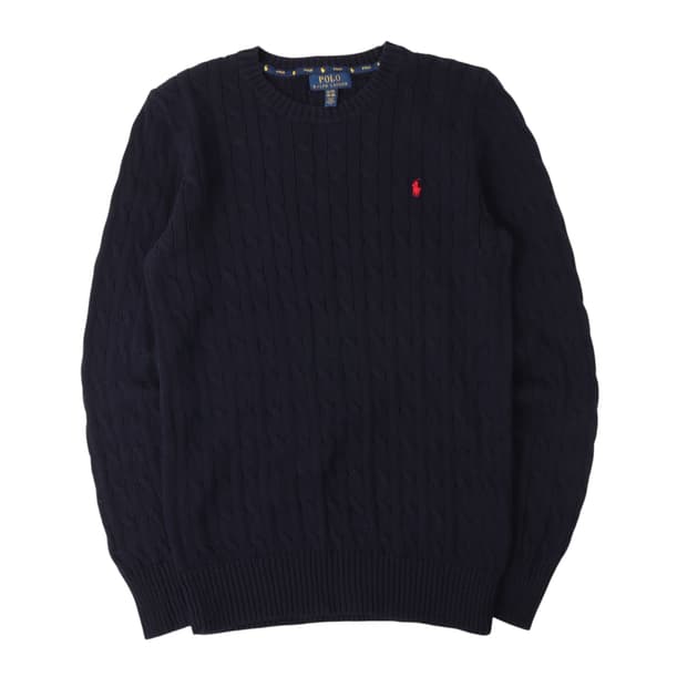 폴로 랄프로렌 네이비 코튼 라운드 케이블 니트