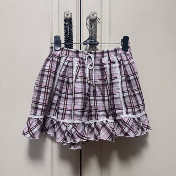 히메갸루 라떼갸루 리즈리사깔 핑크 체크 프릴 큐롯