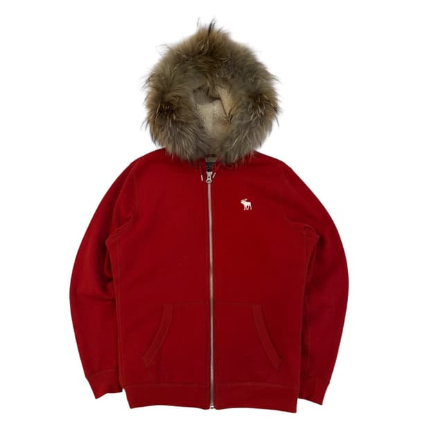 아베크롬비 양털안감 울프죠 퍼 후드집업 레드