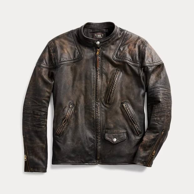 RRL 슬림핏 레더 모토 재킷