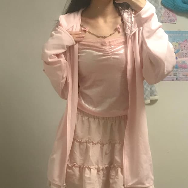 빈티지 딸기우유 집업 히메갸루 로걀 긱시크 모리걸 달천깔 라떼