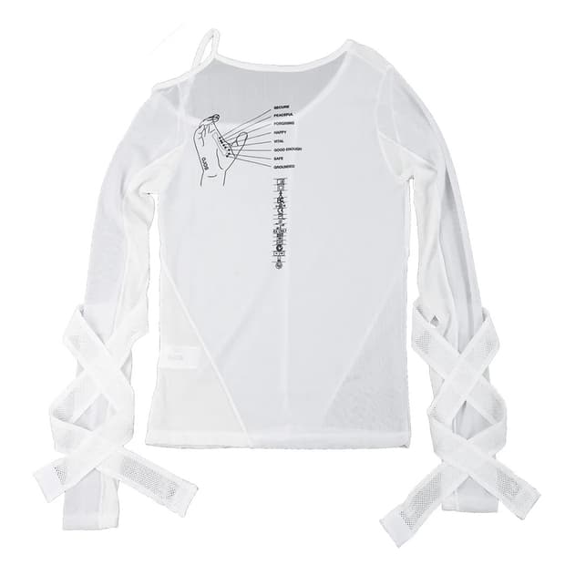 Ojos bandage mesh T-shirt white 밴디지 매쉬