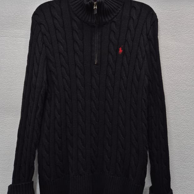 폴로 랄프로렌 블랙 꽈배기 니트 반집업 /95(정품)