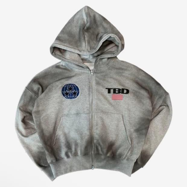 톰스벌스데이 TBD 월드로고 스프레이 후드집업 그레이