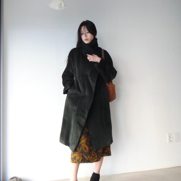 TIME neck drape wool coat / khaki