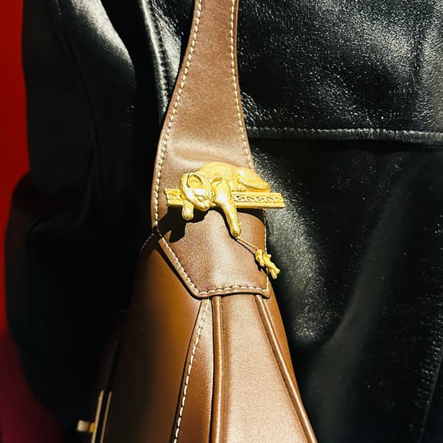 CDSD 소가죽 가방 빈티지 고양이 브로치