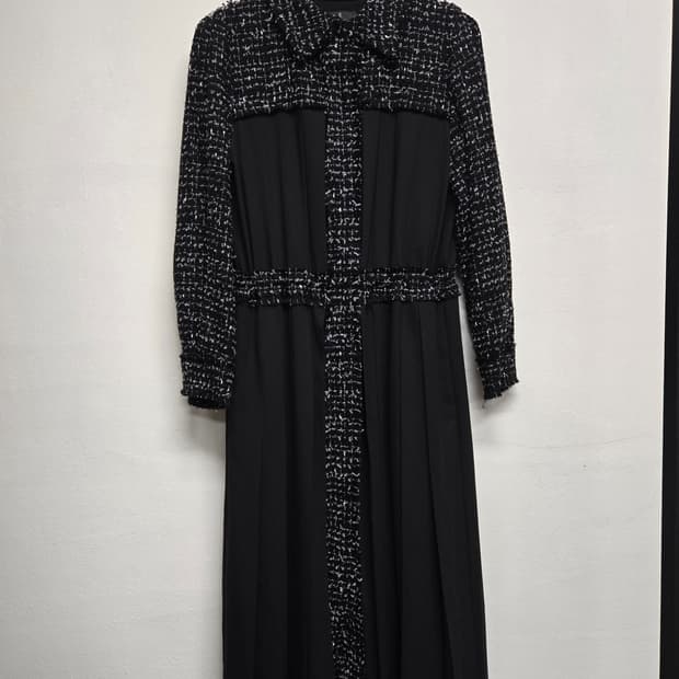 한섬 랑방 LANVIN 블랙 트위드 롱 원피스