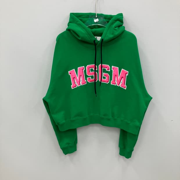 MSGM 그린 로고 크롭 후드티 M