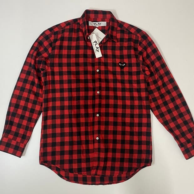 꼼데가르송 플레이 레드 체크 셔츠 L