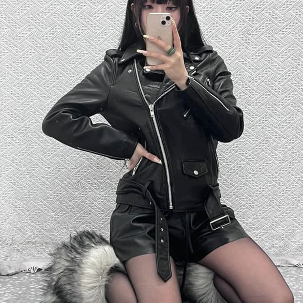 비바스튜디오 락시크 힙 바이커 라이더 가죽자켓 M C10058