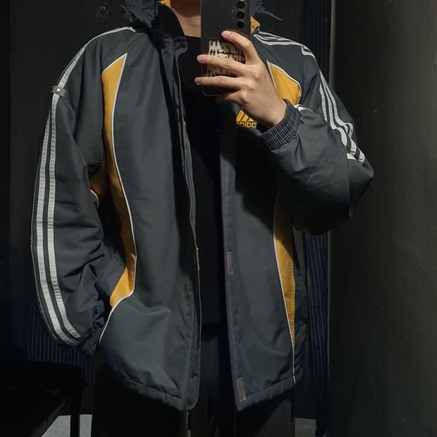 아디다스 태권도 00s 그레이 옐로우 배색 삼선 히든지퍼 바람막이