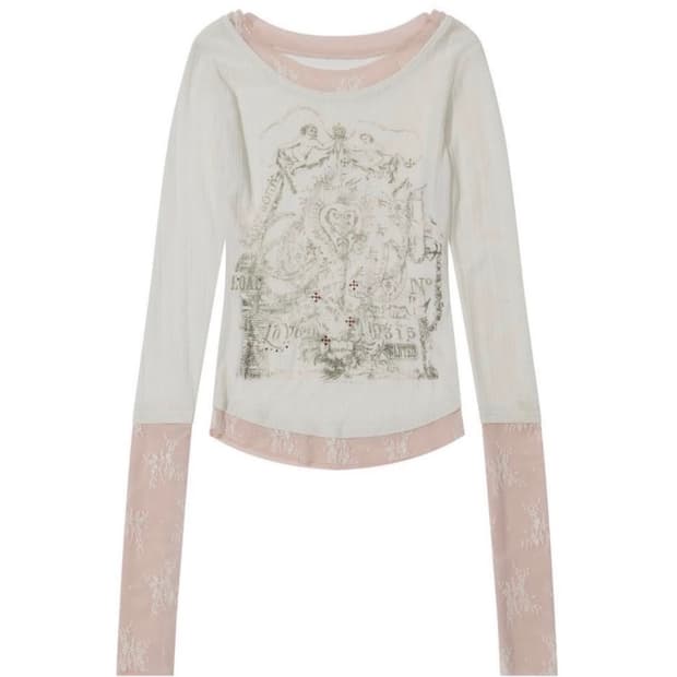 스컬프터 레이스 레어어드티 핑크