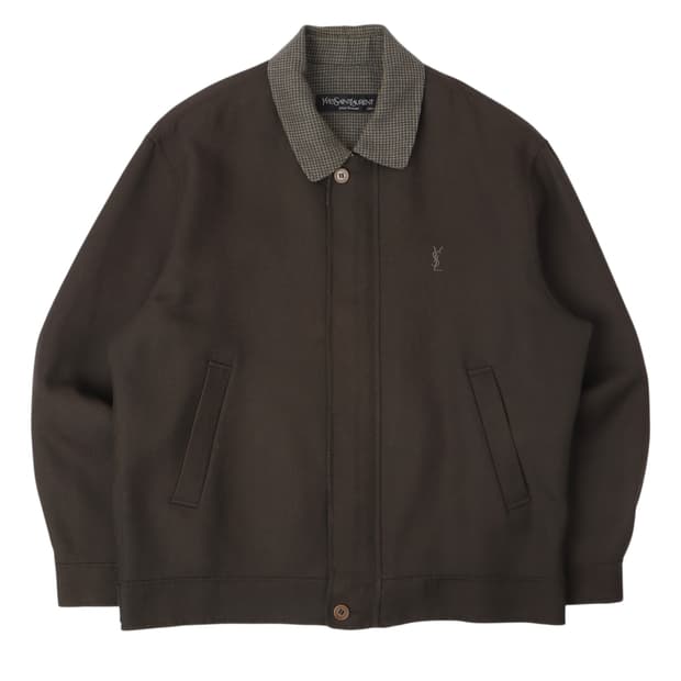 입생로랑 ysl로고 체크카라 캐시미어 블렌드 울 블루종