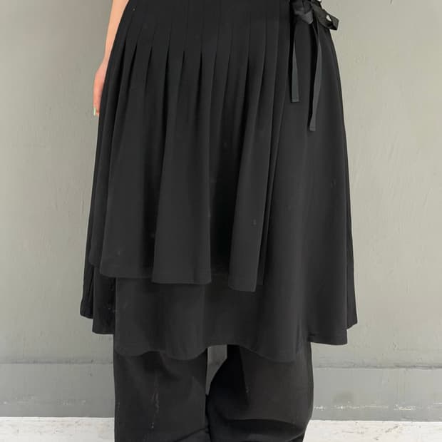 side ribbon pleats layered detail skirt