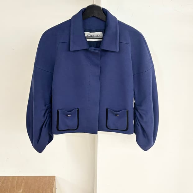 발렌티노 딥 블루 더블 레이어 울 캐시미어 숏 자켓