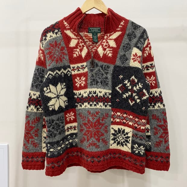 폴로 랄프로렌 빈티지 노르딕 반집업 울 핸드니트