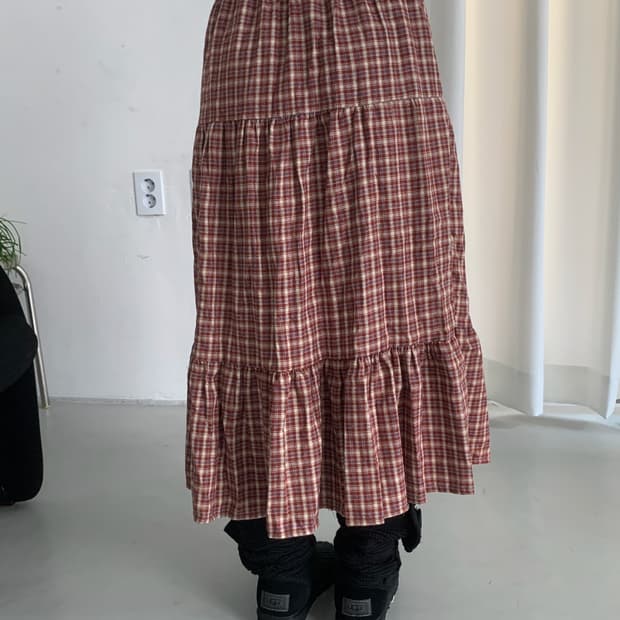 체크 캉캉 롱스커트