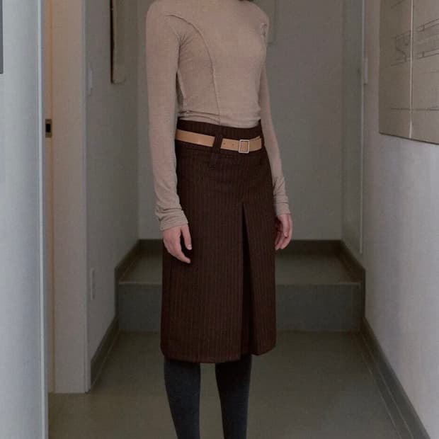 시눈 semi rise stripe midi skirt