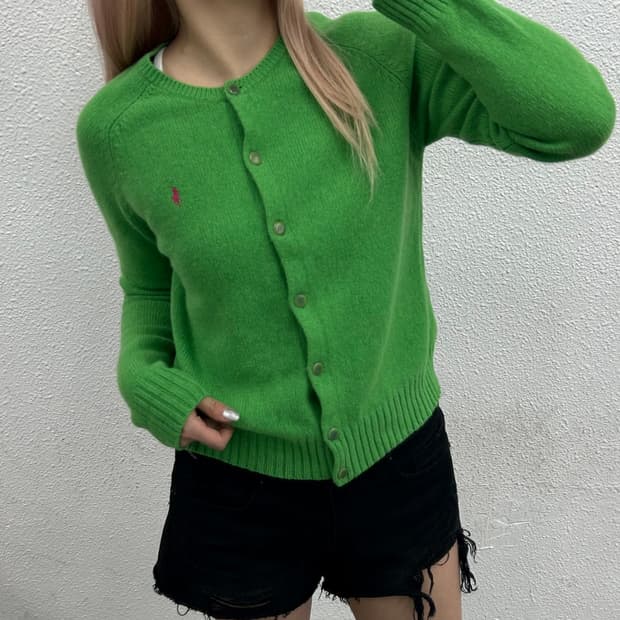 폴로 랄프로렌 핑크포니 녹차맛 가디건 M
