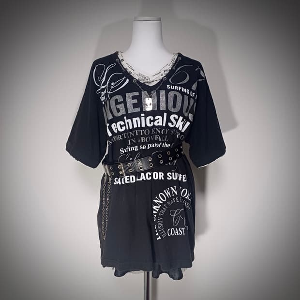 고스펑크 체인 레이어드 해골 반팔