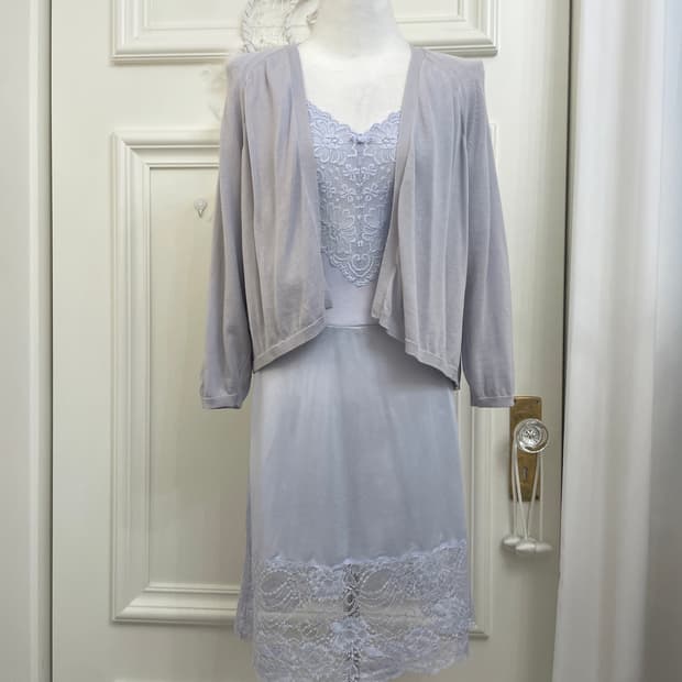 blueberry basic open cardigan&lace slip 