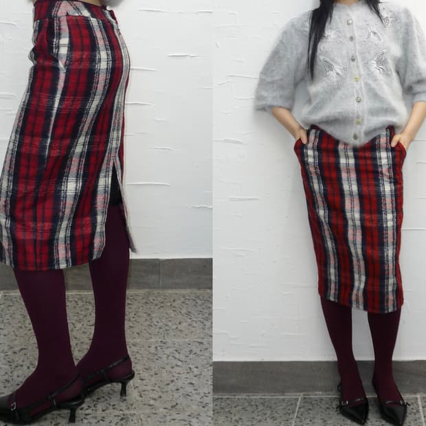 red check patterned skirt