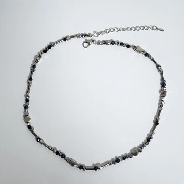 실버 블랙 하트 비즈 목걸이