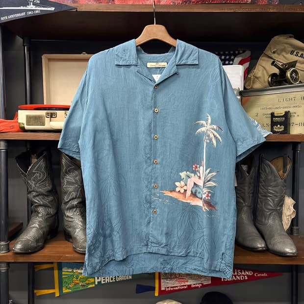 90s 토미바하마 플로럴 자카드 하와이안걸 프린팅 셔츠 N1270