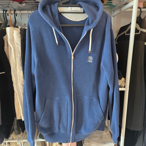 브루넬로 쿠치넬리 코튼 리브 리브드 트레이닝 니트 집업 후드 판매합니다 