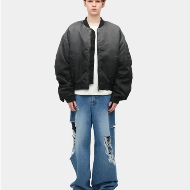 쿠어(COOR) - 오버핏 스머징 MA-1 (워시드블랙 / M)