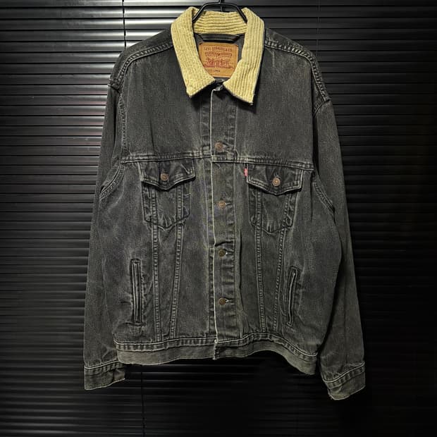 리바이스 90s 70507-4159 흑청 데님 워크 트러커 자켓 골덴 L