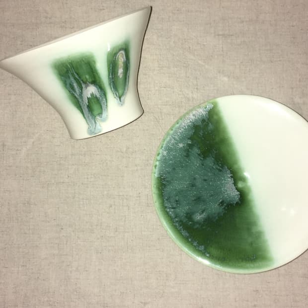 ceramic plate, bowl (green)