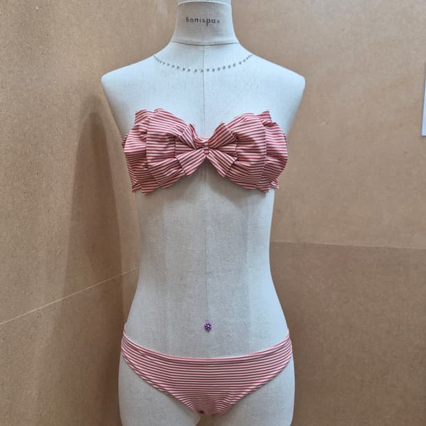 샤넬 아카이브 스트라이프 리본 밴듀 비키니세트