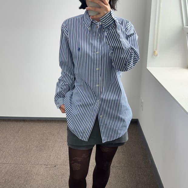 Polo 폴로 블루 포니 블루 체크 반팔 셔츠