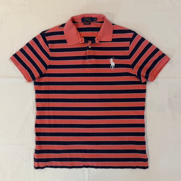 폴로 랄프로렌 빅포니 스트라이프 카라티 핑크 네이비