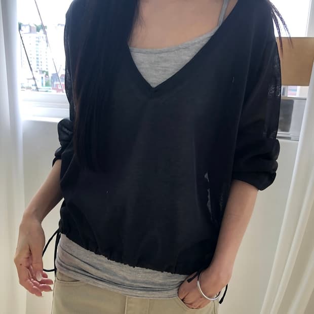 릿킴 SHEER STRING KNIT 차콜