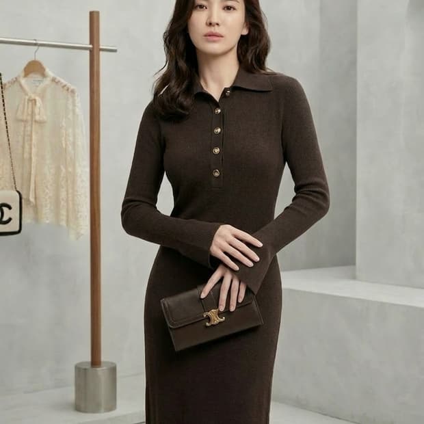 MICHAA미샤  시그니처 골드 버튼 니트  원피스