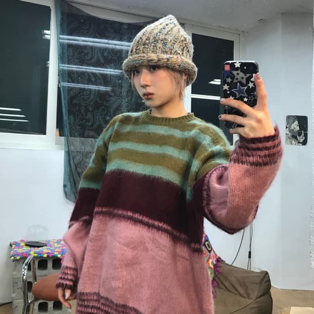 빈티지 스트라이프 울 니트