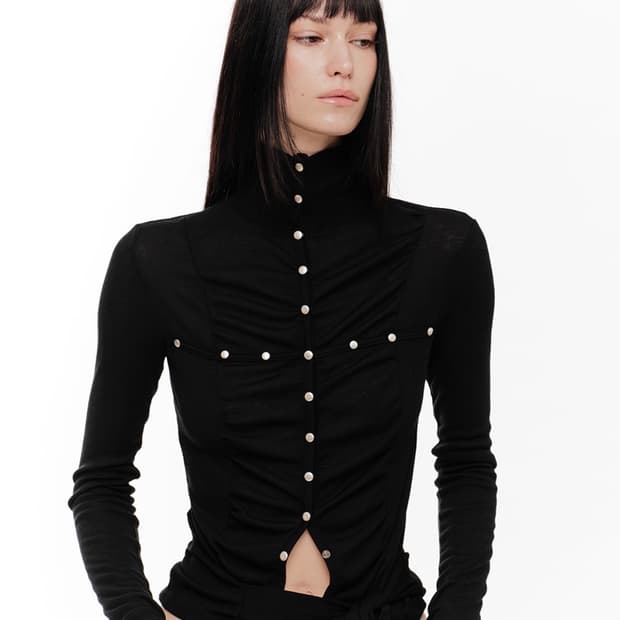 2000아카이브스) LENA SHIRRING HIGH NECK TOP