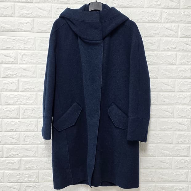 택포// L 한섬 시스템 모100% 후드 코트