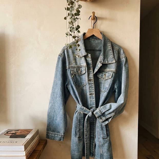 (벨트세트) 빈티지 워싱 데님 롱 자켓 / 하프 코트