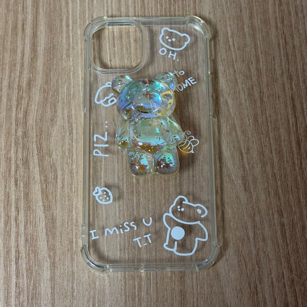 (15플러스) 곰돌이 그립톡 클리어 폰케이스