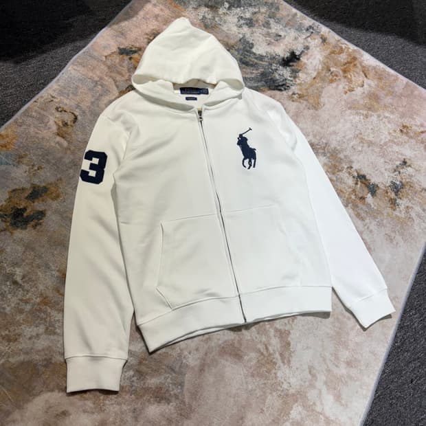 폴로 빅포니3 화이트 후드집업