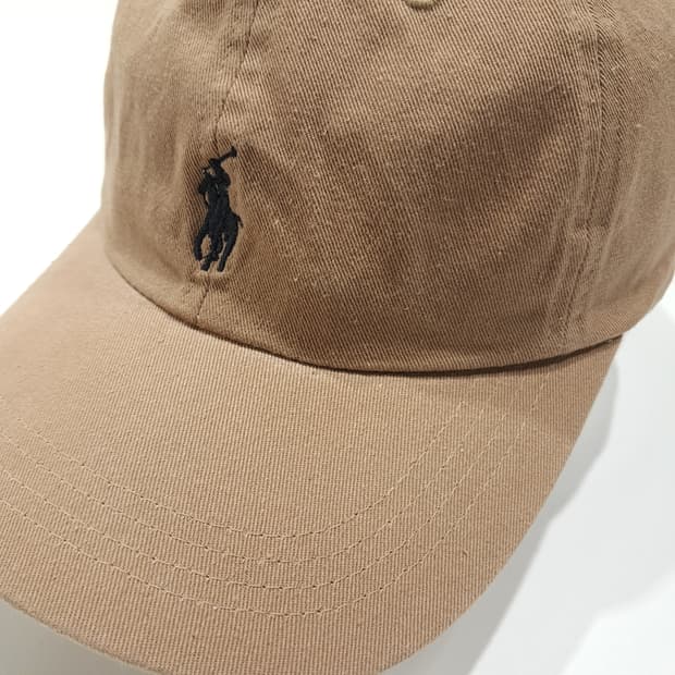 CL457 폴로 코튼 가죽스트랩 포니자수 베이지 볼캡 모자