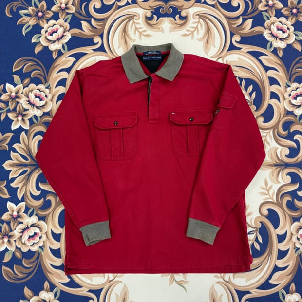 (L)90s타미힐피거 스몰로고 투포켓 카라티셔츠