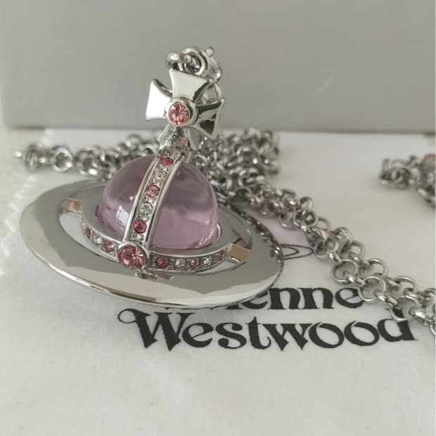 비비안웨스트우드 아카이브 베이비핑크 크리스탈 빅 orb 팬던트 목걸이