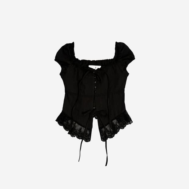 뉴얼린 Rosé lace button short-sleeves blous