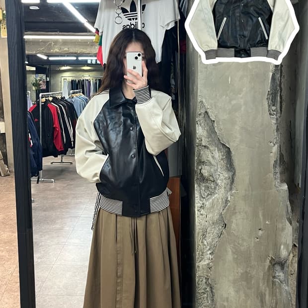 파르티멘토 배색 레더 자켓 블랙 S #csz2641