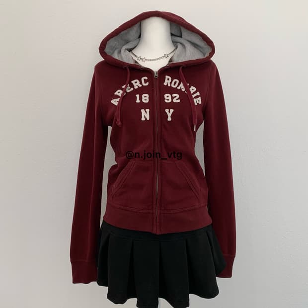아베크롬비 버건디 후드집업